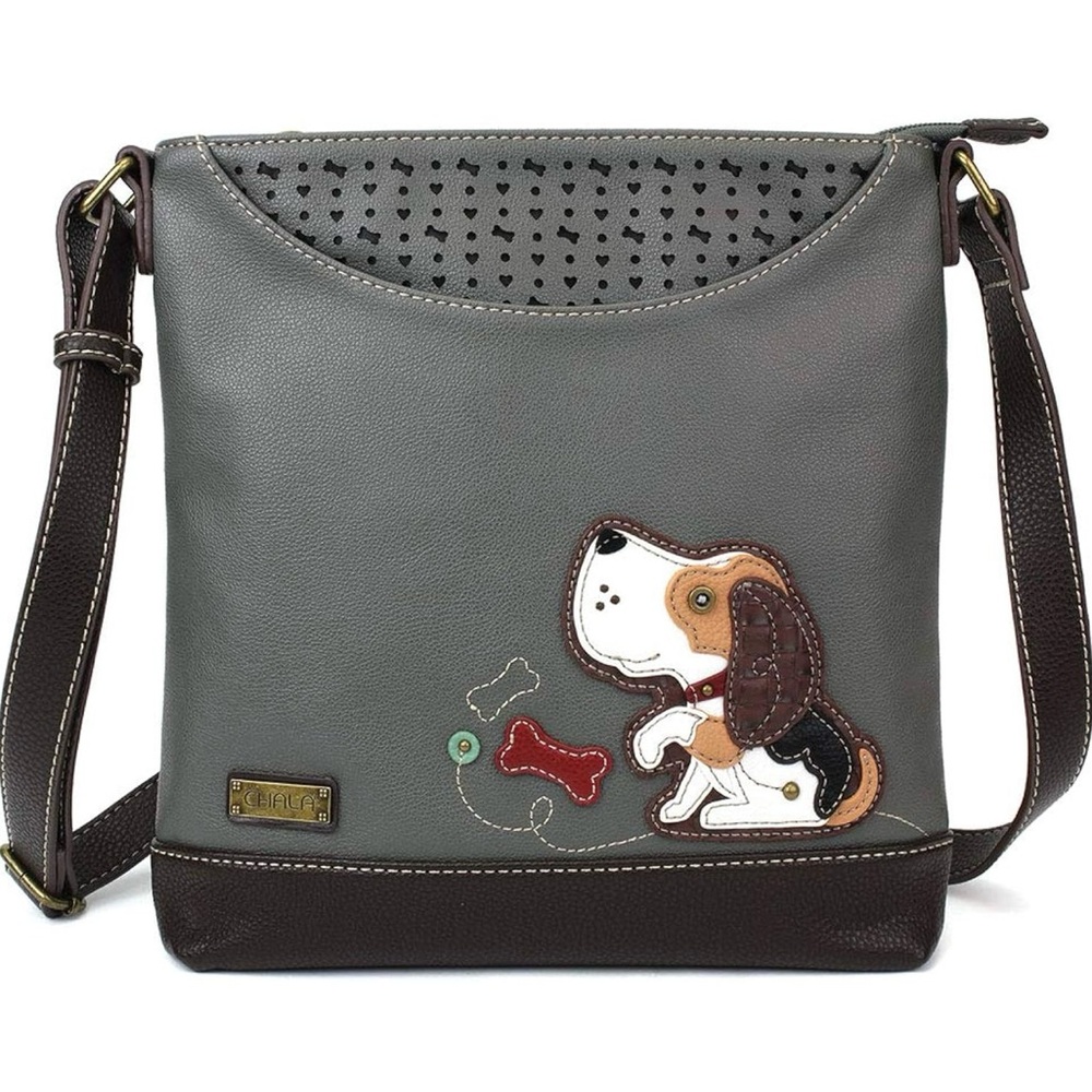 NWT- CHALA grey and Chocolate Dog Crossbody Bag
